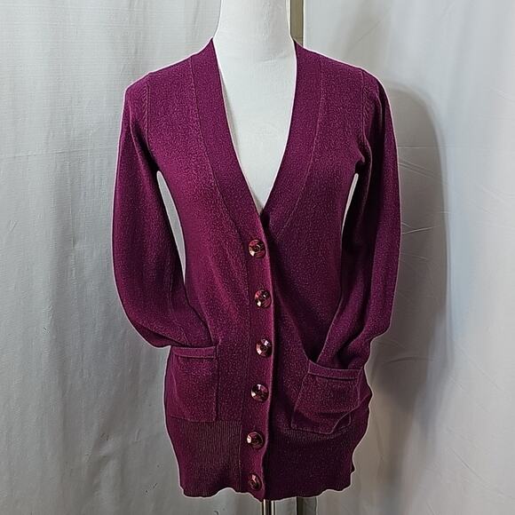Womens Sz M Purple Angora Blend Lightweight Lagenlook Artsy Cardigan Sweater - Picture 12 of 12
